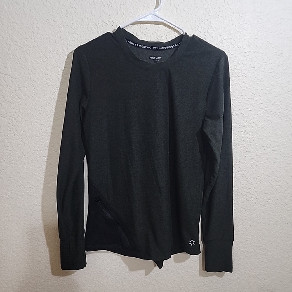 NINE WEST Active Sweatshirt Long Sleeve Olive Green Women's Size M Thumbholes